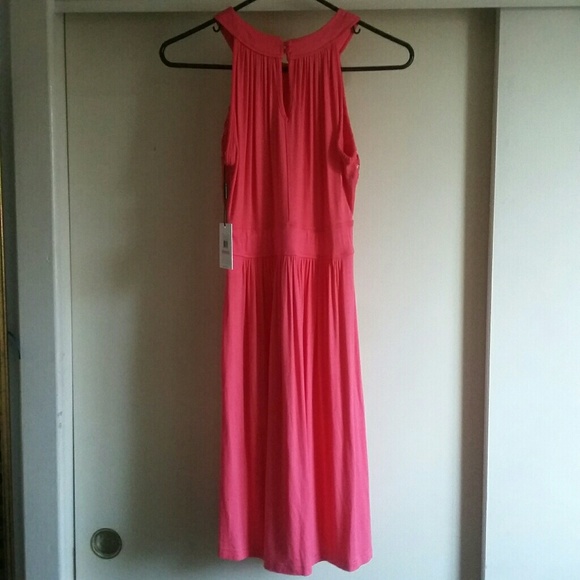 Calvin Klein Lace Accent Halter Dress Coral - Picture 2 of 7